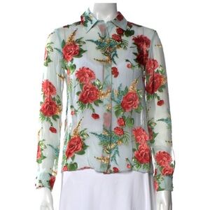 Alice + Olivia Red and Green Floral Blouse